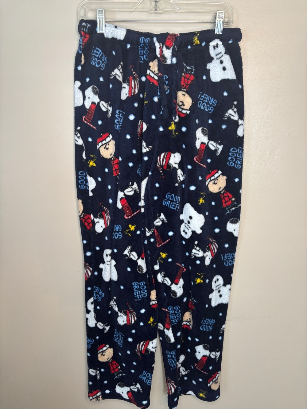 Peanuts Navy Blue Fleece Pajama Pants with White, Red and Yellow Accents
